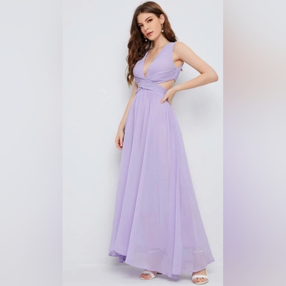 Deep V Neck Criss Wrap Fit & Flare Maxi Dress NWT - Picture 4 of 10